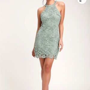 Lulu's Green Lace Halter Dress